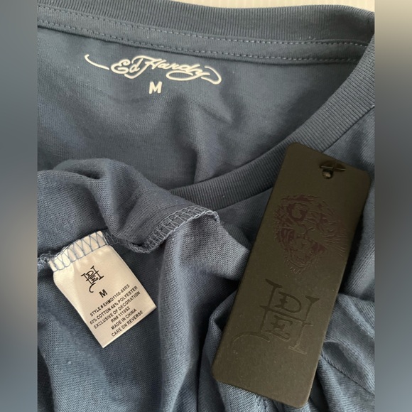 ED HARDY Rhinestone Cotton Blend Crew Neck Short Sleeve Graphic T-shirt Unisex - Picture 9 of 10